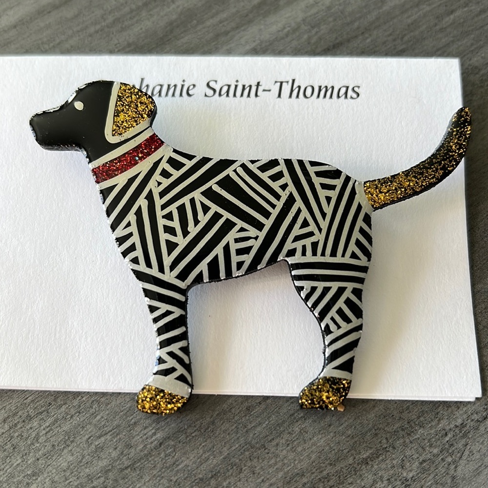 Hand Painted Labrador Lacquer on Wood Art Pin